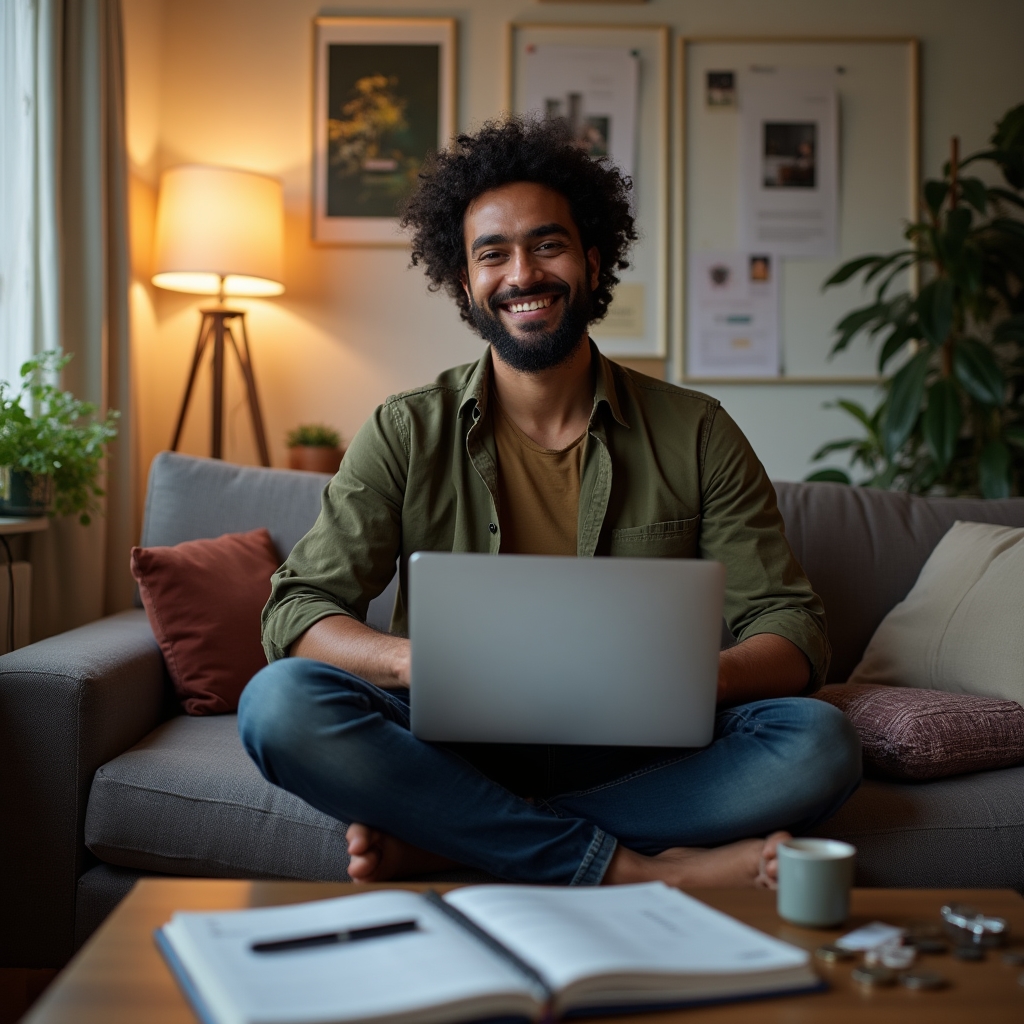 Freelancer plánující práci ve svém pracovním prostoru